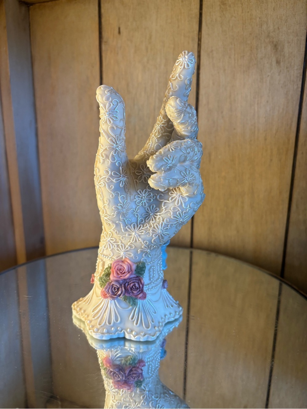 Dezine 1997 BeautifulCream Decorative Gloved Hand Statue with Pink Rose Accents